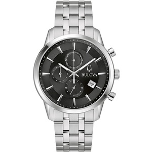 Bulova Chronograph 96B412 Black Dial Silver Stainless Steel Unisex Watch