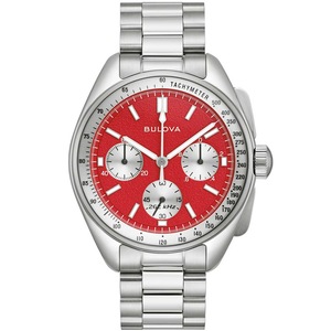Bulova Chronograph 96K115 Red Dial Silver Stainless Steel Unisex Watch