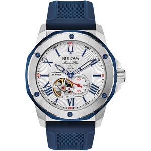 Bulova Chronograph 98A225 Silver Dial Blue Silicone Unisex Watch