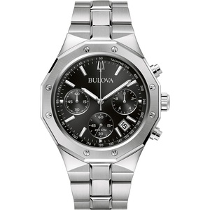 Bulova Octagon Chronograph 96B410 Black Dial Silver Stainless Steel Unisex Watch