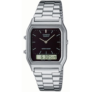 Casio Edgy Collection Black Chronograph AQ-230A-1DMQYES Black Dial Silver Stainless Steel Unisex Watch