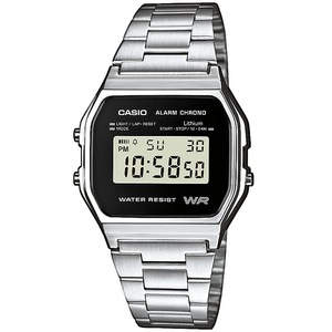 Casio Vintage Chronograph A158WEA-1EF Black Dial Silver Stainless Steel Unisex Watch