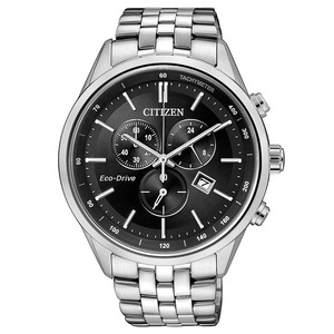 Citizen Eco-Drive Chronograph AT2141-87E Black Dial Grey Stainless Steel Mens Watch