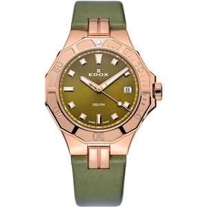 Edox 53020-37RC-VR Green Leather Womens Watch