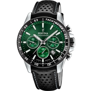 Festina Chronograph F20561/5 Green Dial Black Leather Unisex Watch