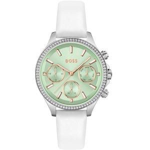 Hugo Boss 1502629 Green Dial White Leather Womens Watch