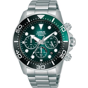 Lorus Sport Man Chronograph RT341JX9 Green Dial Silver Stainless Steel Unisex Watch