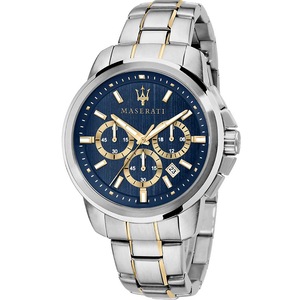 Maserati Successo Chronograph R8873621016 Blue & Gold Dial Silver Stainless Steel Mens Watch