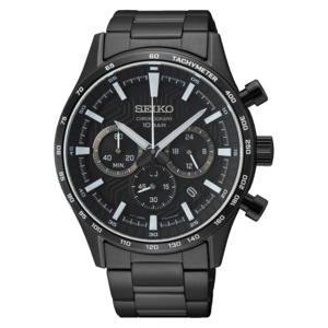 Seiko Chronograph SSB415P1 Black Stainless Steel Mens Watch