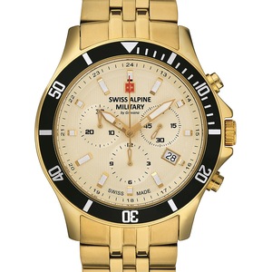 Swiss Alpine Military Chronograph 7022.9111 Gold Stainless Steel Unisex Watch
