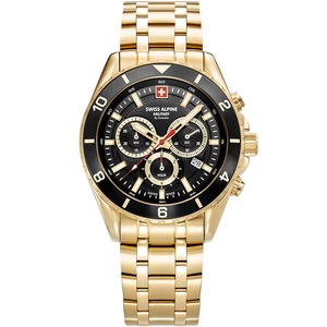 Swiss Alpine Military Chronograph 7034.9117 Black Dial Gold Stainless Steel Unisex Watch