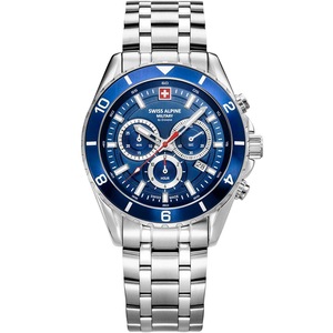 Swiss Alpine Military Chronograph 7034.9135 Blue Dial Silver Stainless Steel Unisex Watch