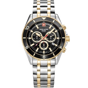 Swiss Alpine Military Chronograph 7034.9147 Black Dial Gold Stainless Steel Unisex Watch
