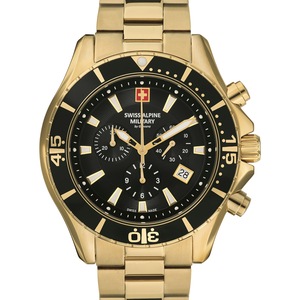 Swiss Alpine Military Chronograph 7040.9117 Black Dial Gold Stainless Steel Unisex Watch