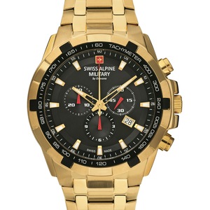 Swiss Alpine Military Chronograph 7043.9117 Black Dial Gold Stainless Steel Unisex Watch