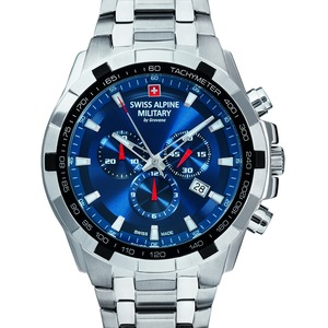 Swiss Alpine Military Chronograph 7043.9135 Blue Dial Silver Stainless Steel Unisex Watch