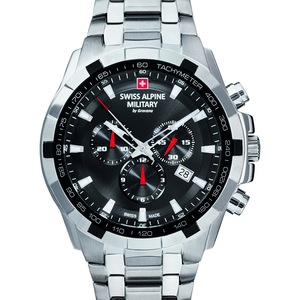 Swiss Alpine Military Chronograph 7043.9137 Black Dial Silver Stainless Steel Unisex Watch