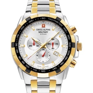 Swiss Alpine Military Chronograph 7043.9142 Silver Dial Gold Stainless Steel Unisex Watch