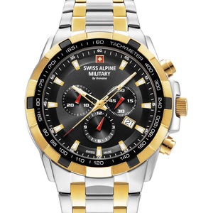 Swiss Alpine Military Chronograph 7043.9147 Black Dial Gold Stainless Steel Unisex Watch