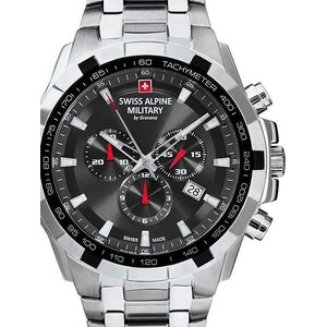 Swiss Alpine Military Chronograph 7043.9237 Black Dial Silver Stainless Steel Unisex Watch