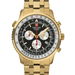 Swiss Alpine Military Chronograph 7078.9117 Black Dial Gold Stainless Steel Unisex Watch