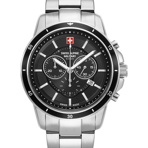 Swiss Alpine Military Chronograph 7089.9137 Black Dial Silver Stainless Steel Unisex Watch