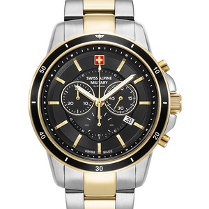 Swiss Alpine Military Chronograph 7089.9147 Black Dial Gold Stainless Steel Unisex Watch