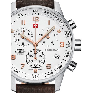 Swiss Military By Chrono Chronograph SM34012.11 White Dial Brown Leather Unisex Watch