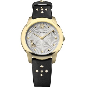 Versace VELR01119 Silver Dial Black Leather Womens Watch