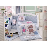 4 Piece Teddy Bears Cot Set Blue