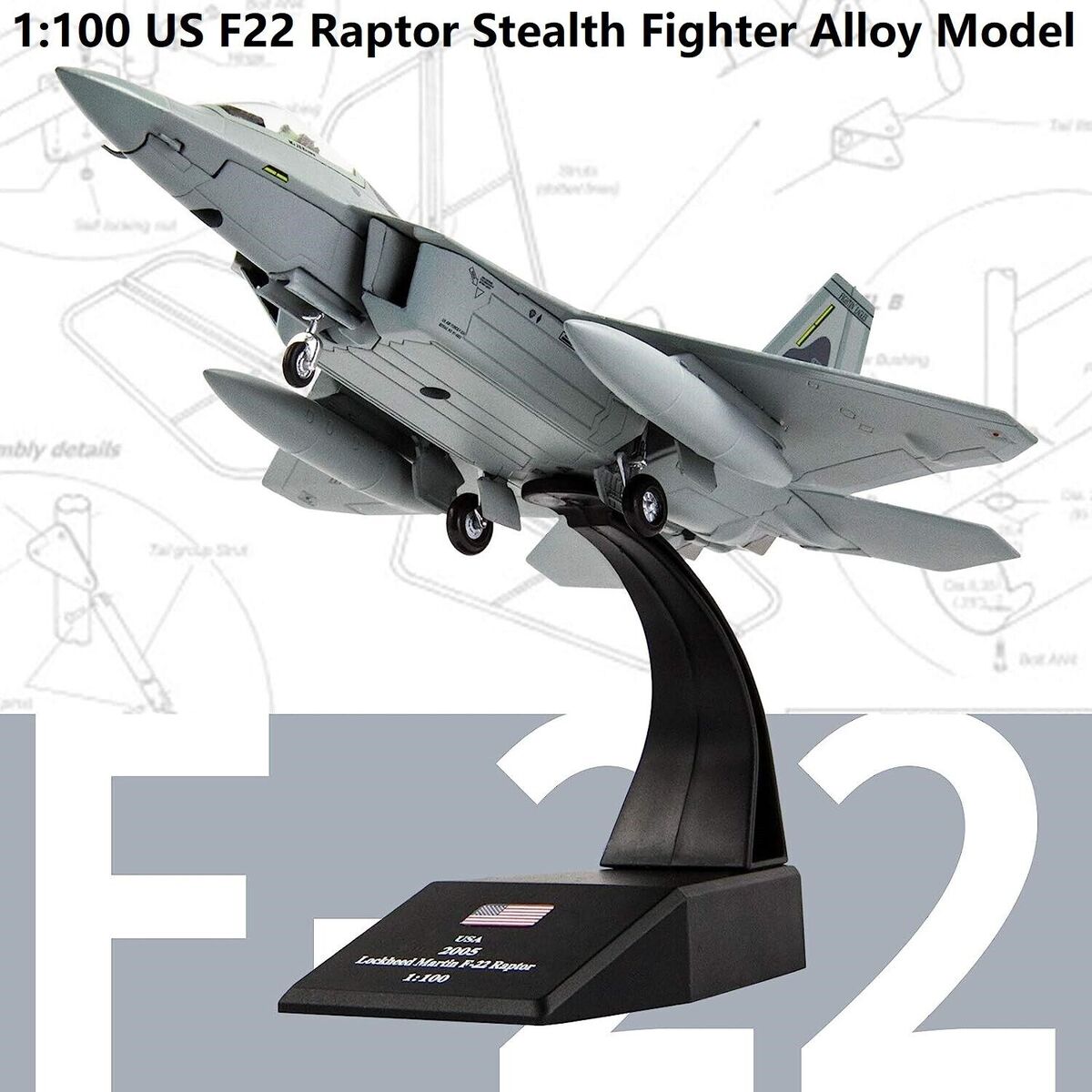 Buy 1:100 US F-22 Raptor Stealth Attacker Fighter Alloy Metal Military ...