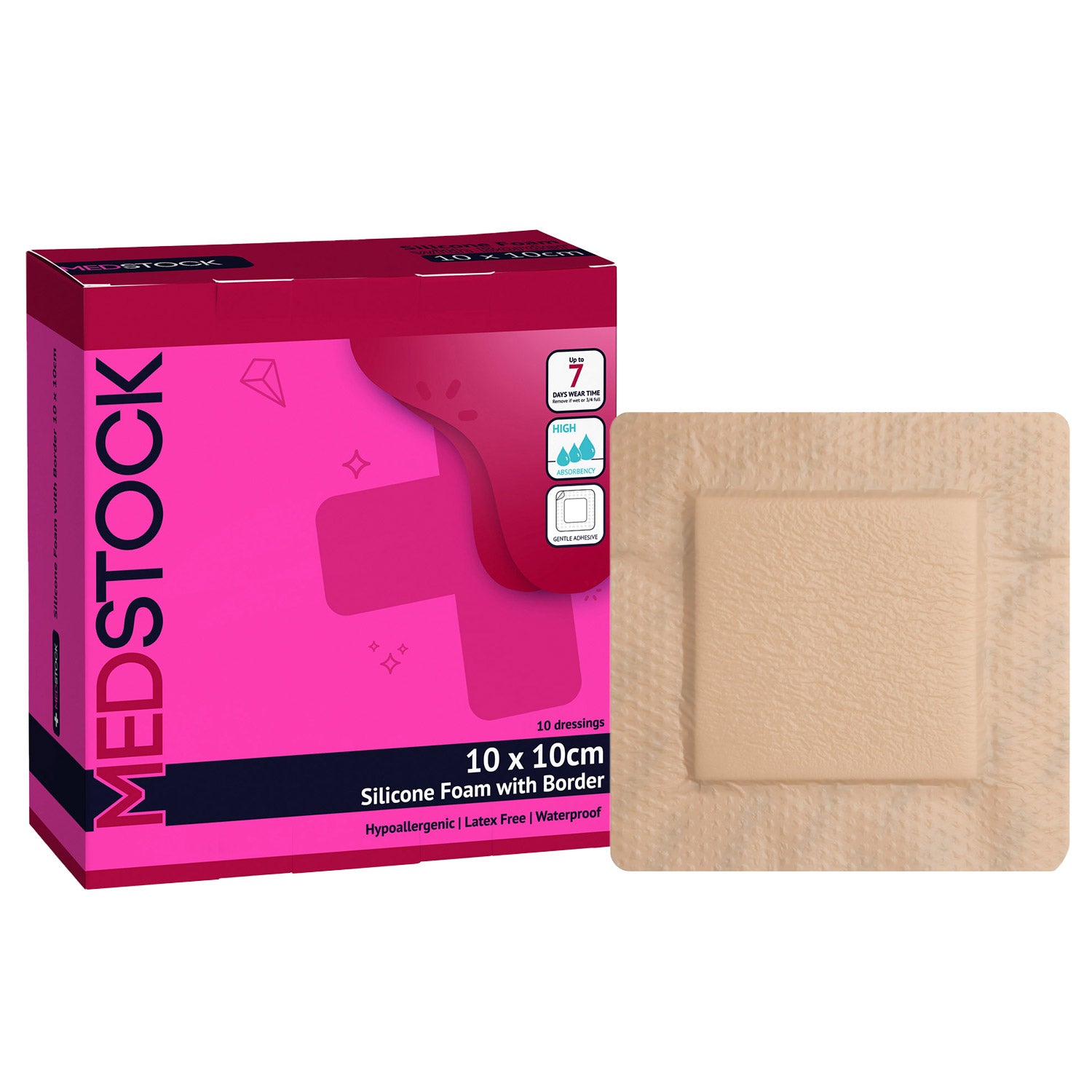 Buy MEDSTOCK Silicone Foam Dressing with Border - 10cm x 10cm (Box of ...
