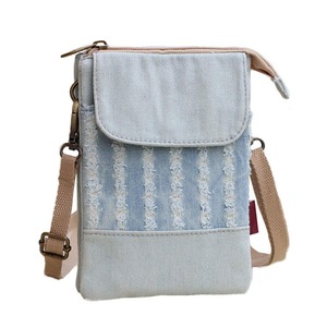 Small Crossbody Cellphone Bag with Shoulder Strap Denim Canvas Wallets-WhiteHole