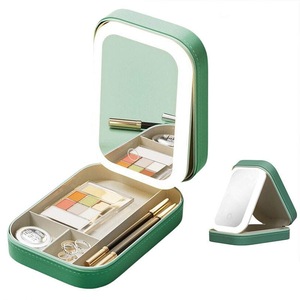 Travel Makeup Bag with LED Mirror 3 Colors Modes Integrated Makeup Storage Box-Green