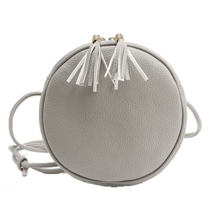 Women Circular PU Leather Crossbody Purse Phone Shoulder Bag-Grey