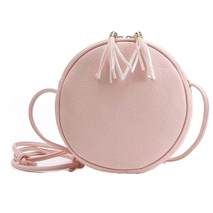 Women Circular PU Leather Crossbody Purse Phone Shoulder Bag-Pink