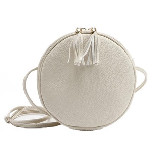 Women Circular PU Leather Crossbody Purse Phone Shoulder Bag-White