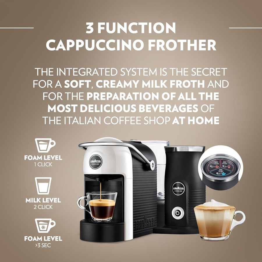 Lavazza, A Modo Mio Jolie & Milk EVO Coffee Machine, with Integrated Milk Frother and Removable Grid, White