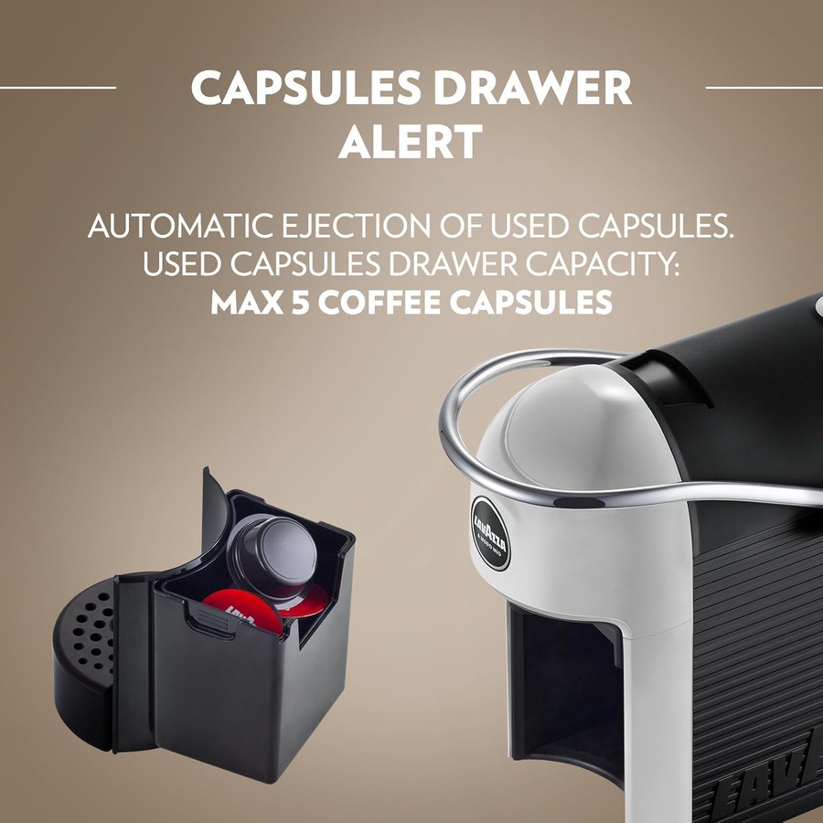 Lavazza, A Modo Mio Jolie & Milk EVO Coffee Machine, with Integrated Milk Frother and Removable Grid, White