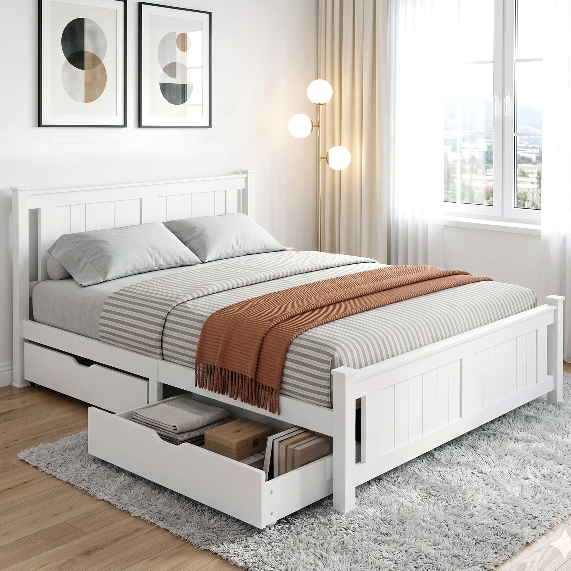 Buy Artiss Bed Frame Double Size Wooden Platform with 2 Storage Drawers ...
