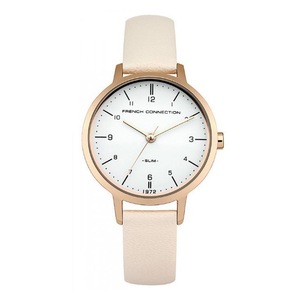 French Connection 30mm White Dial Nude Leather Strap Watch