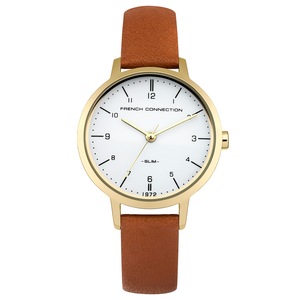 French Connection 30mm White Dial Tan Leather Strap Watch