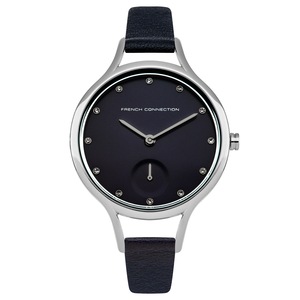 French Connection 32mm Black Dial with Diamond Indexes Black Leather Strap Watch