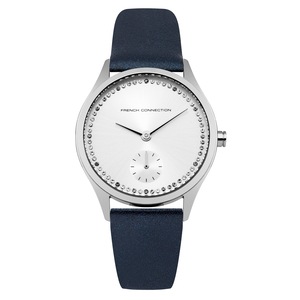 French Connection Louisa 35mm Silver Dial Blue Pearlised Leather Strap Watch
