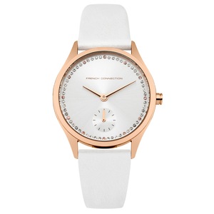 French Connection Louisa 35mm Silver Dial White Leather Strap Watch