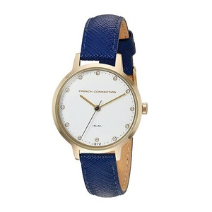 French Connection Mulberrt 30mm White Dial Blue Saffiano Leather Strap Watch