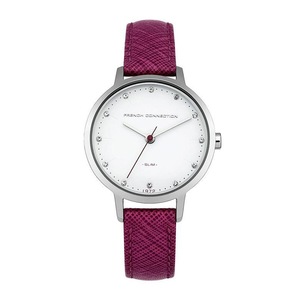 French Connection Mulberrt 30mm White Dial Purple Saffiano Leather Strap Watch