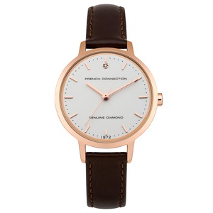 French Connection Newgate 30mm White Dial Brown Leather Strap Watch