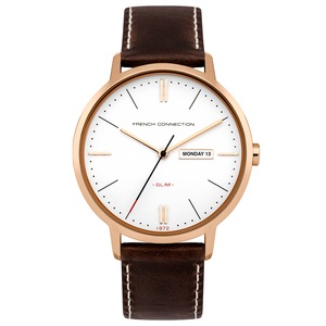 French Connection Newgate 39mm White Dial Brown Leather Strap Watch
