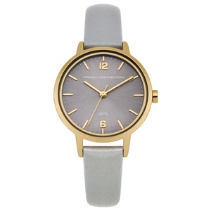 French Connection Newgate 42mm Grey Dial Grey Pearlised Leather Strap Watch